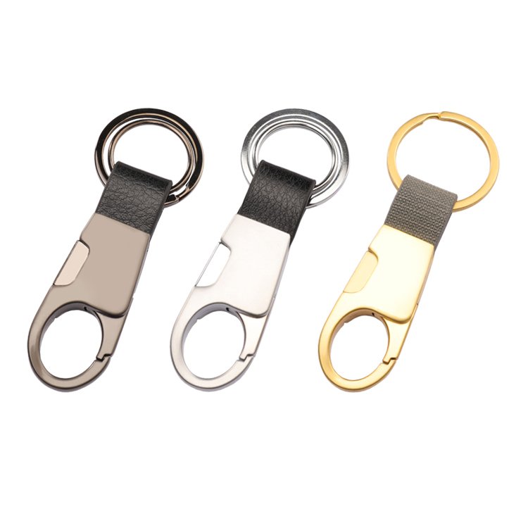 Factory Custom Leather Strap Heavy Duty Clasp Hook Carabiner Keychain Car Key Chain Holder