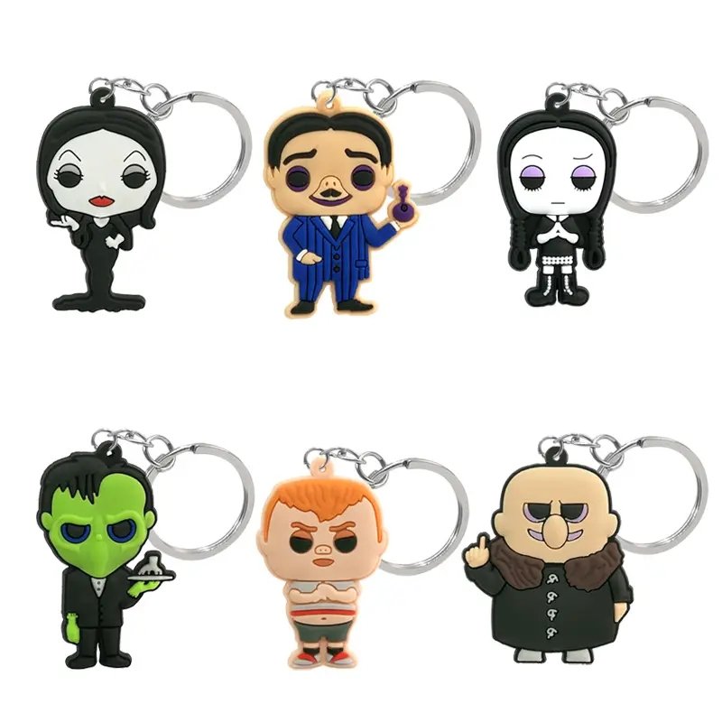 soft rubber keychains hot movies cartoon character keyring wholesale custom key chain fit men women wednesday gift car keychain