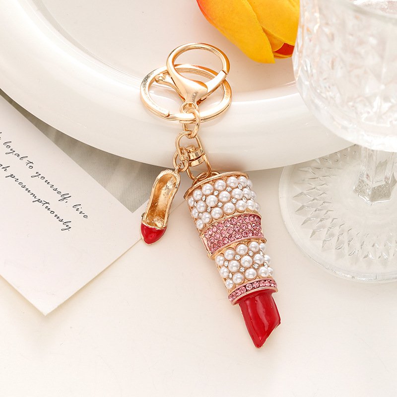 Women's Diamond-Encrusted Alloy Accessories Creative Metal Car Keychain Bag Pendant Key Ring Small Gift Wholesale