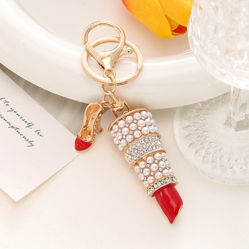 Women's Diamond-Encrusted Alloy Accessories Creative Metal Car Keychain Bag Pendant Key Ring Small Gift Wholesale