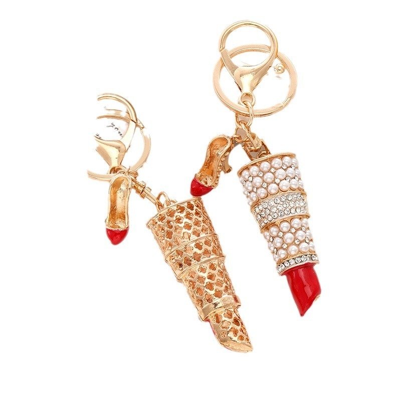 Women's Diamond-Encrusted Alloy Accessories Creative Metal Car Keychain Bag Pendant Key Ring Small Gift Wholesale
