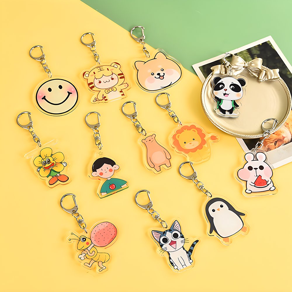 Custom Keychain Wholesale UV Printing CNC Cut Charms Custom Acrylic Key Chain Plastic Keyring Accessories Cheap Price in Bulk