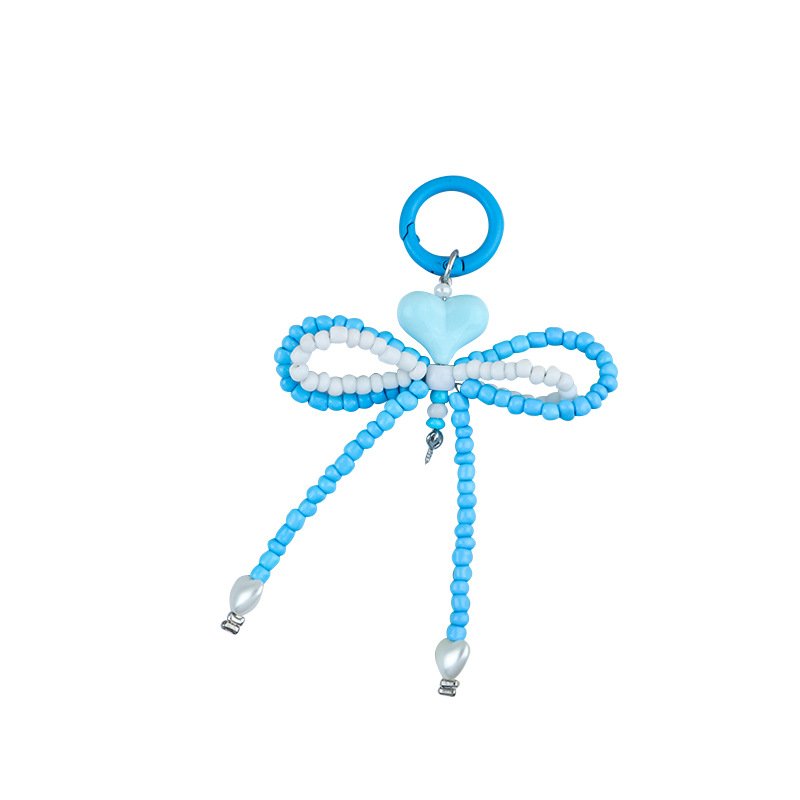 New Factory wholesale acrylic keychain cute bow keychain beading mobile phone case charm accessories