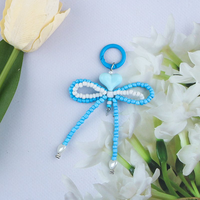 New Factory wholesale acrylic keychain cute bow keychain beading mobile phone case charm accessories