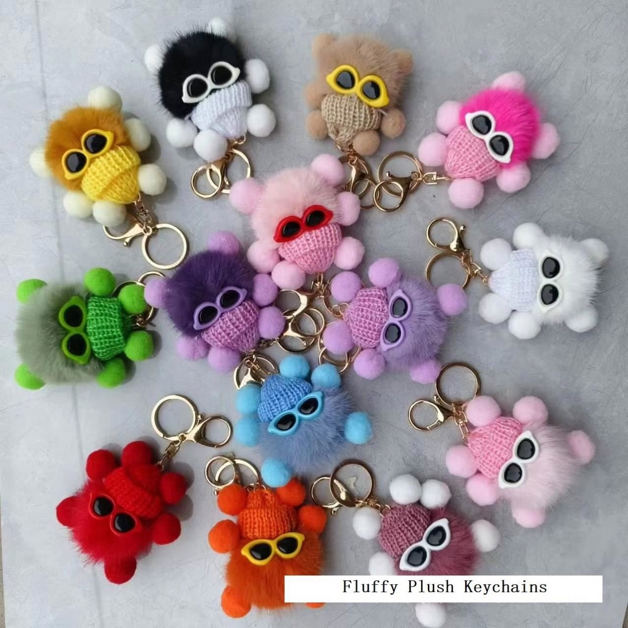Cute fluffy plush keychain toys Soft Pom Pom Keychains Kawaii fur Ball Plush doll for kids bag backpack pendant decor Key chains