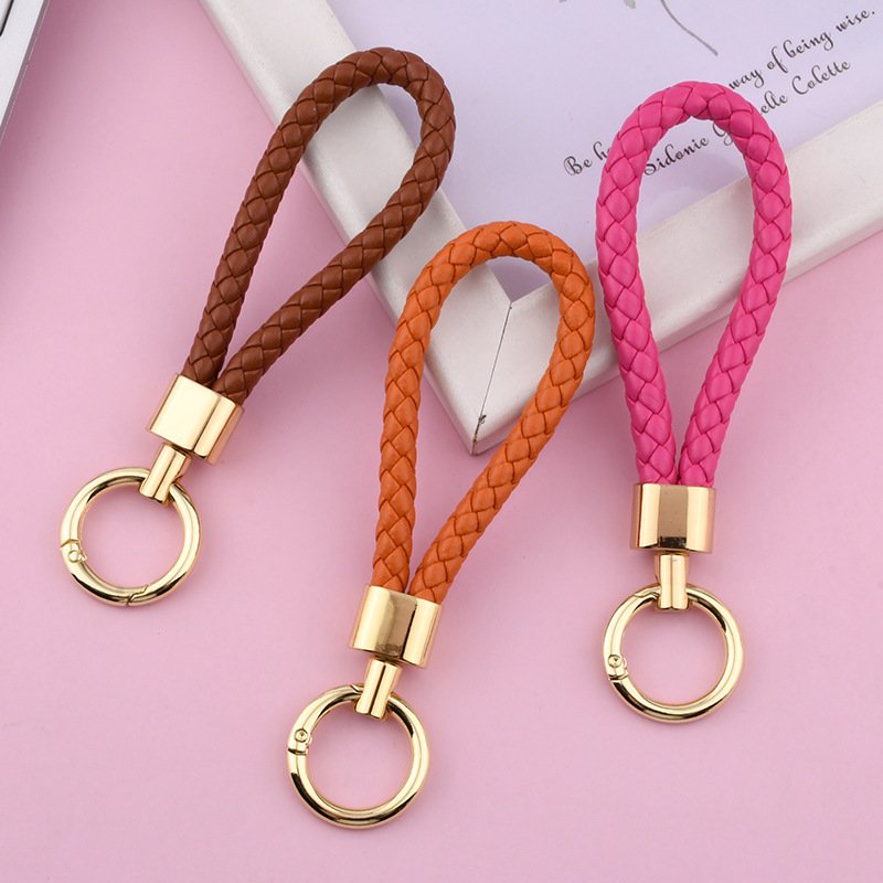 Wholesales Simple PU Leather Braided Rope Keychain PU Leather Rope Pendant Colorful Key Rings Business Gift Set Car Key Chain