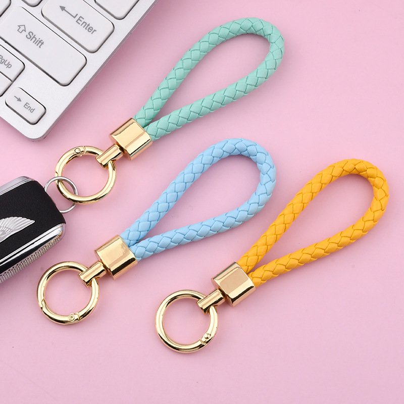 Wholesales Simple PU Leather Braided Rope Keychain PU Leather Rope Pendant Colorful Key Rings Business Gift Set Car Key Chain