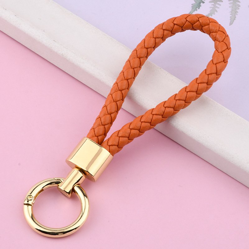 Wholesales Simple PU Leather Braided Rope Keychain PU Leather Rope Pendant Colorful Key Rings Business Gift Set Car Key Chain