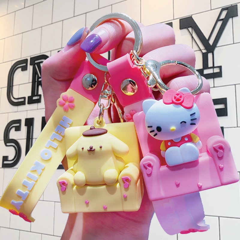 New Soft Rubber Sofa My Melody Kuromi Keychain Cute Cartoon Animation Pendant Schoolbag Ornament Sanrioed Keychain