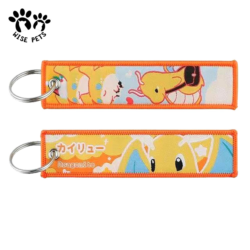 Custom Logo Hand Woven Label Keychain Double Sided Japanese Cartoon Fabric Anime Jet Tag Car Flight Key Ring Chain for Girl