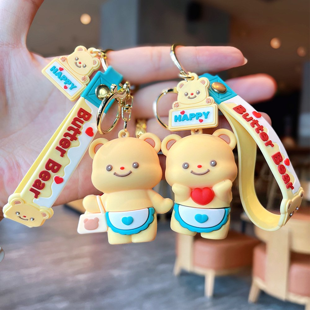 Cartoon internet celebrity butter teddy bear keychain cute doll bag pendant car accessories couple small gift wholesale