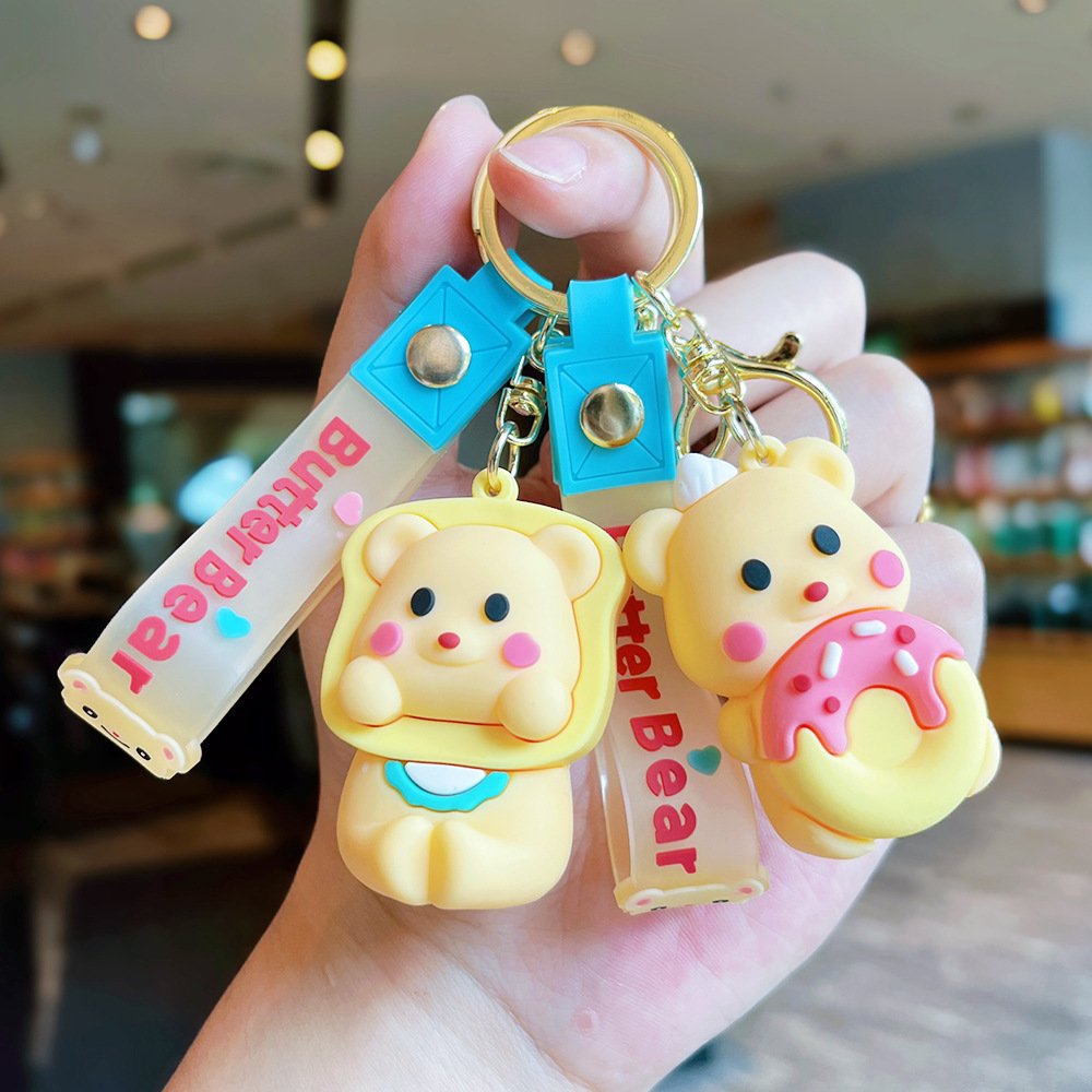 Cartoon internet celebrity butter teddy bear keychain cute doll bag pendant car accessories couple small gift wholesale