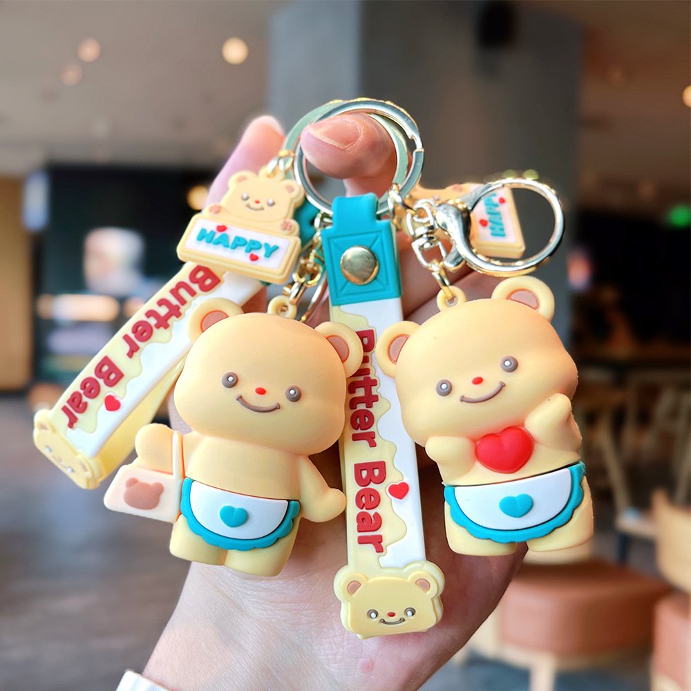 Cartoon internet celebrity butter teddy bear keychain cute doll bag pendant car accessories couple small gift wholesale