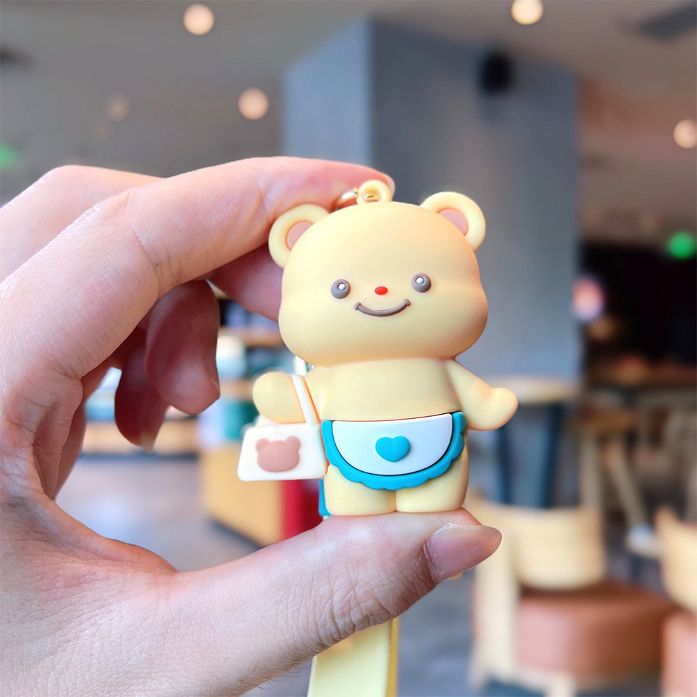 Cartoon internet celebrity butter teddy bear keychain cute doll bag pendant car accessories couple small gift wholesale