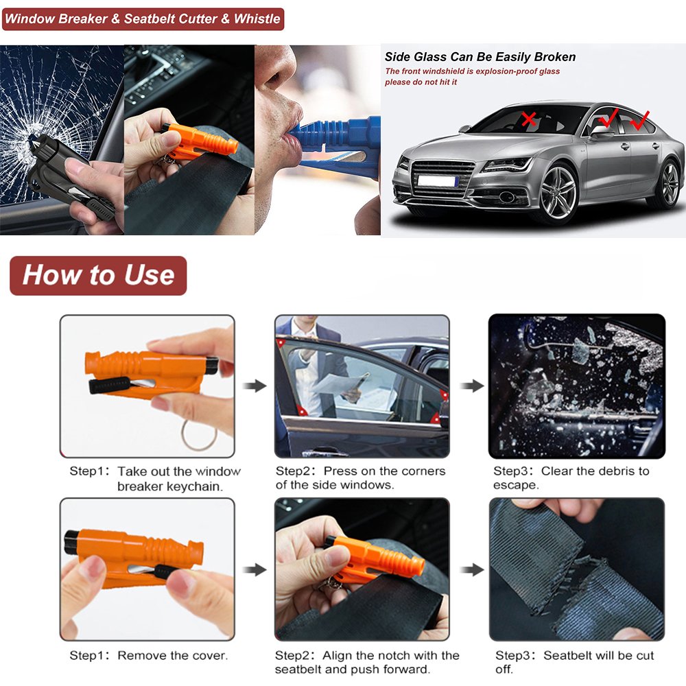Car Safety Keychain Accessories Window Glass Breaker And Seat Belt Cutter Emergency Escape For Car Keys Cute Fur Ball Keychain