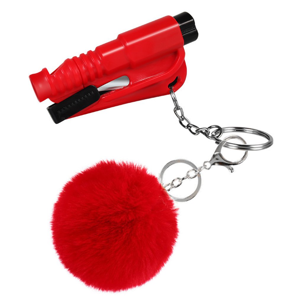 Car Safety Keychain Accessories Window Glass Breaker And Seat Belt Cutter Emergency Escape For Car Keys Cute Fur Ball Keychain