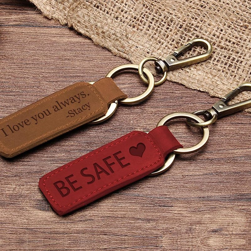 Lilangda Wholesale Customization PU Leather Keychain Retro Circle Keyring Laser LOGO Custom Men Car Key Chain Accessories Gift