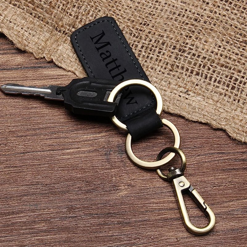 Lilangda Wholesale Customization PU Leather Keychain Retro Circle Keyring Laser LOGO Custom Men Car Key Chain Accessories Gift