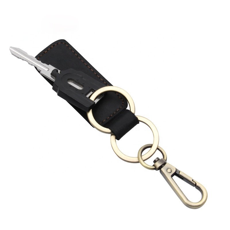 Business Gift Leather Strap Key Holder Vintage Blank Metal Luxury Car Key Tag Custom Logo Genuine Leather Key Ring Keychains
