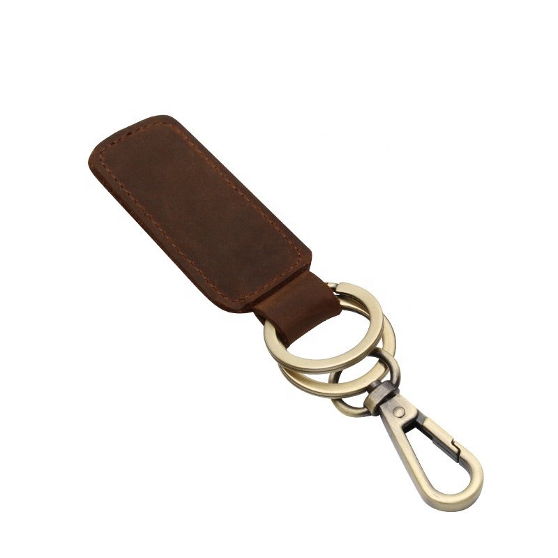 Business Gift Leather Strap Key Holder Vintage Blank Metal Luxury Car Key Tag Custom Logo Genuine Leather Key Ring Keychains