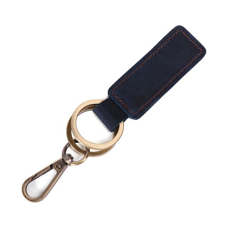 Business Gift Leather Strap Key Holder Vintage Blank Metal Luxury Car Key Tag Custom Logo Genuine Leather Key Ring Keychains
