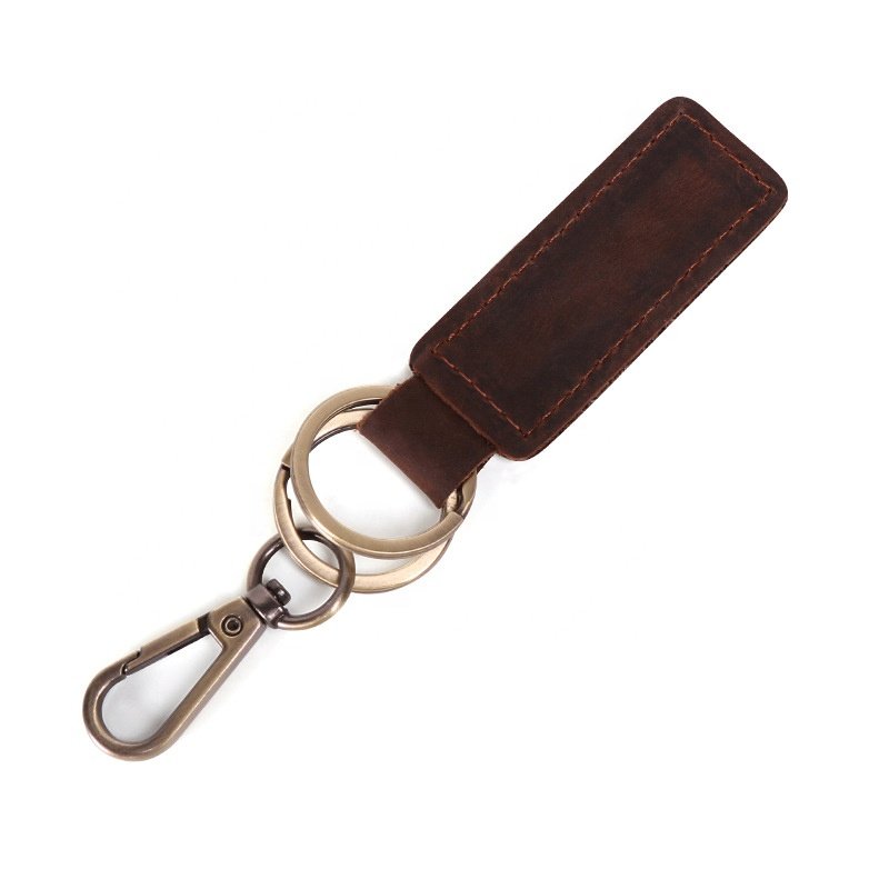 Business Gift Leather Strap Key Holder Vintage Blank Metal Luxury Car Key Tag Custom Logo Genuine Leather Key Ring Keychains