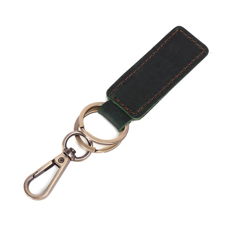 Business Gift Leather Strap Key Holder Vintage Blank Metal Luxury Car Key Tag Custom Logo Genuine Leather Key Ring Keychains