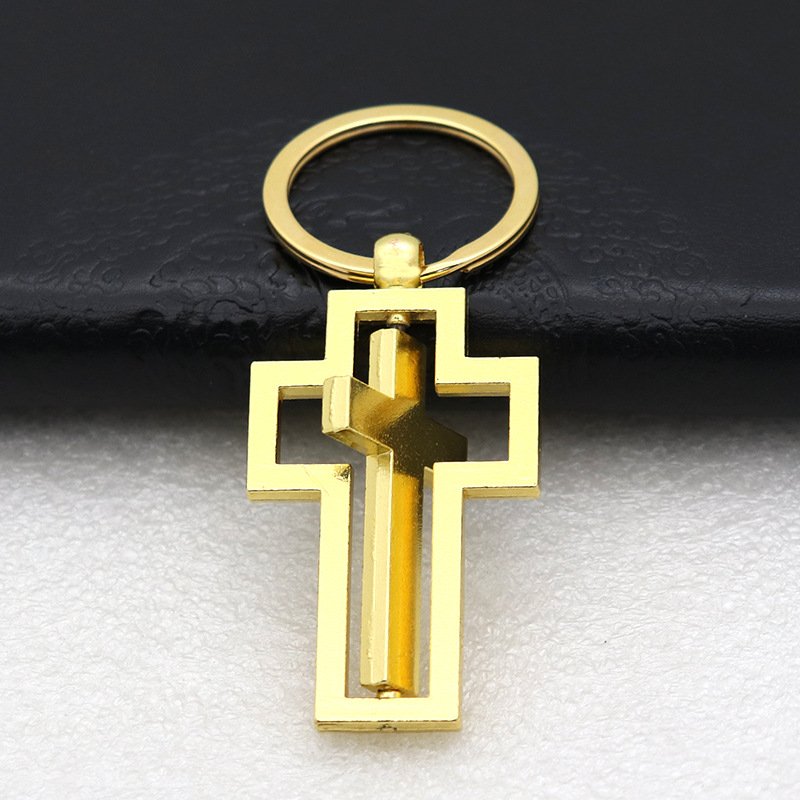 Metal Personalized car keychain Rotary cross metal keychain accessory pendant