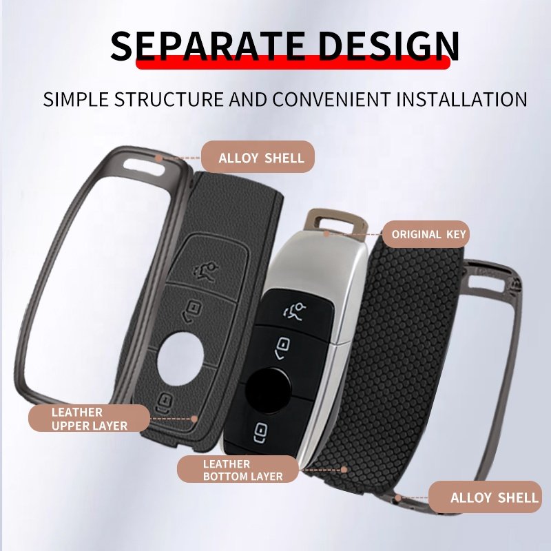 New Metal Car Key Case For Benz Car key cover with key chain shell Accessories Car Cover