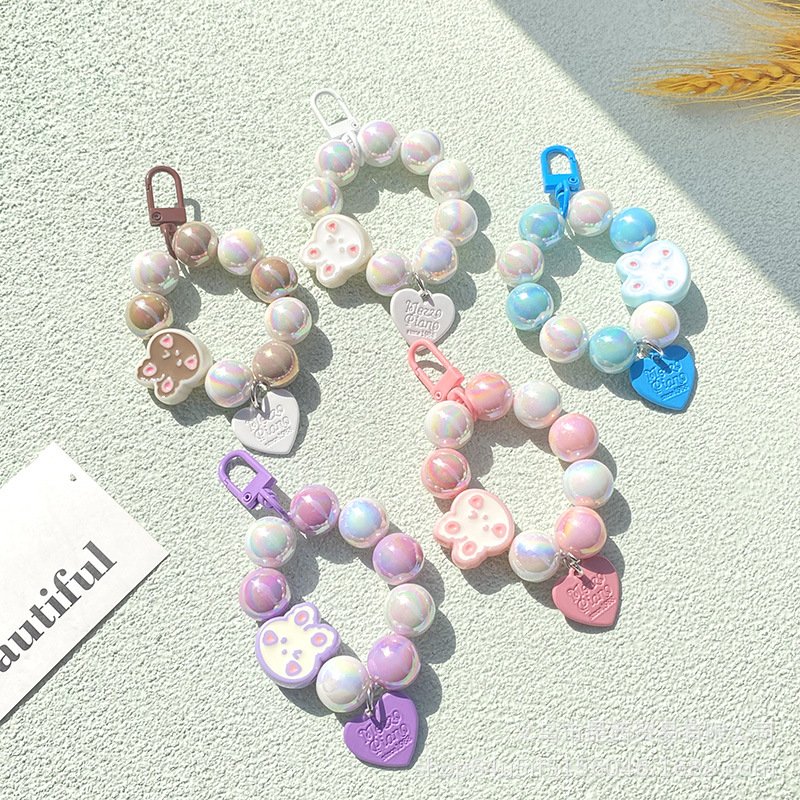Wholesale Custom DIY Accessories Women Car Key Decorations Charm Bracelet Keychain Plastic Bead Heart Shape Keychain