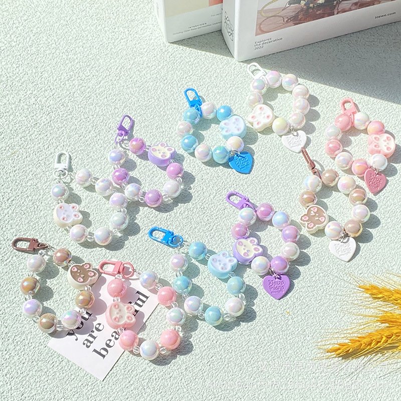 Wholesale Custom DIY Accessories Women Car Key Decorations Charm Bracelet Keychain Plastic Bead Heart Shape Keychain