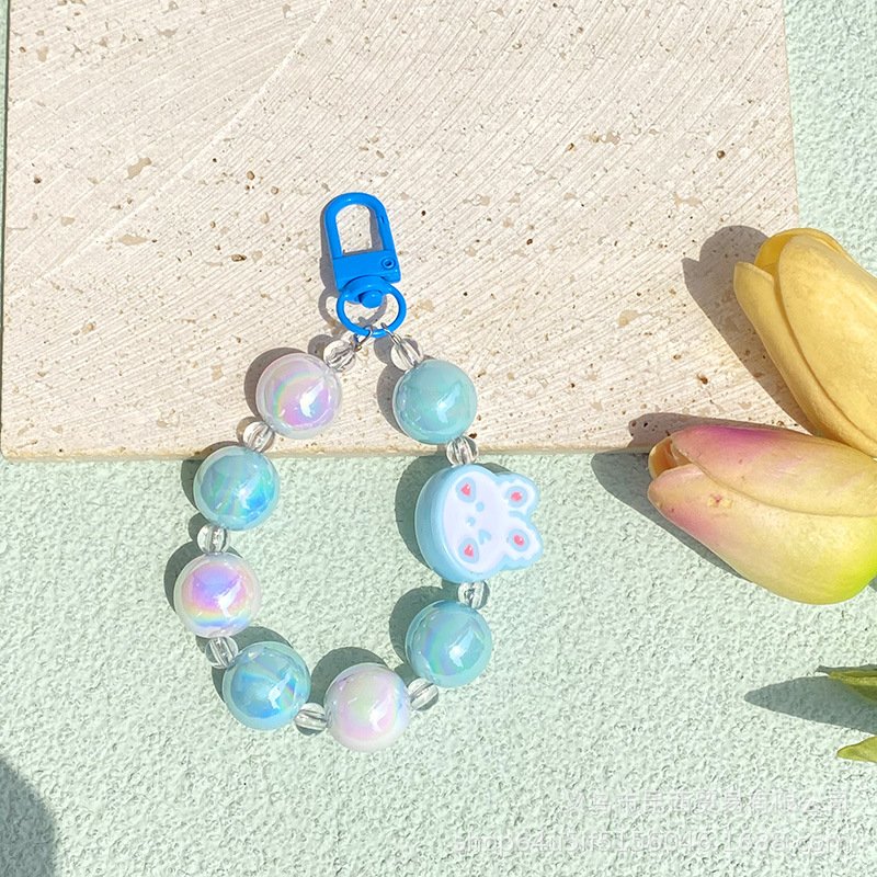 Wholesale Custom DIY Accessories Women Car Key Decorations Charm Bracelet Keychain Plastic Bead Heart Shape Keychain