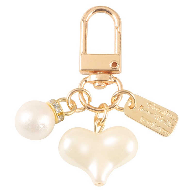 Cute Gold White Pearl Resin Bowknot Heart Flower Charm Keychain Earphone Case Bag Pendant Accessories Car Keyholder Girl Gifts