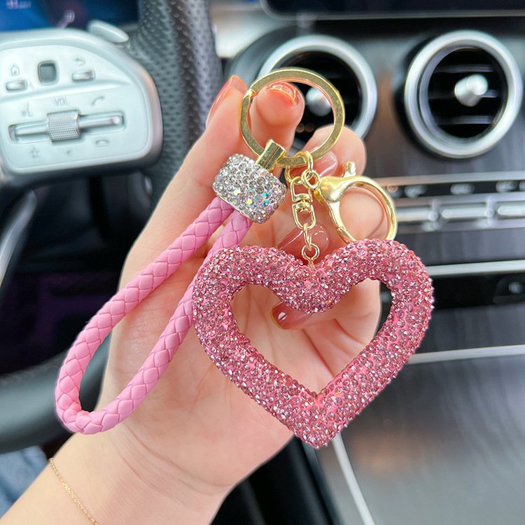 Luxury Creative hollow-out Colorful Full Crystal Rhinestone Love Heart KeyChain Handbag Car Bag Pendant Jewelry accessories
