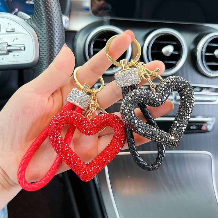 Luxury Creative hollow-out Colorful Full Crystal Rhinestone Love Heart KeyChain Handbag Car Bag Pendant Jewelry accessories