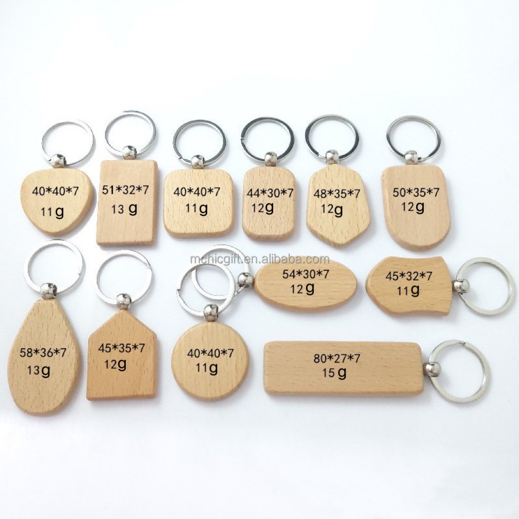Custom Shape Wooden Keychain Laser Logo Wooden Keyring Blank Wood Keychain Logo Key Chain Natural Timber Personalized Gift