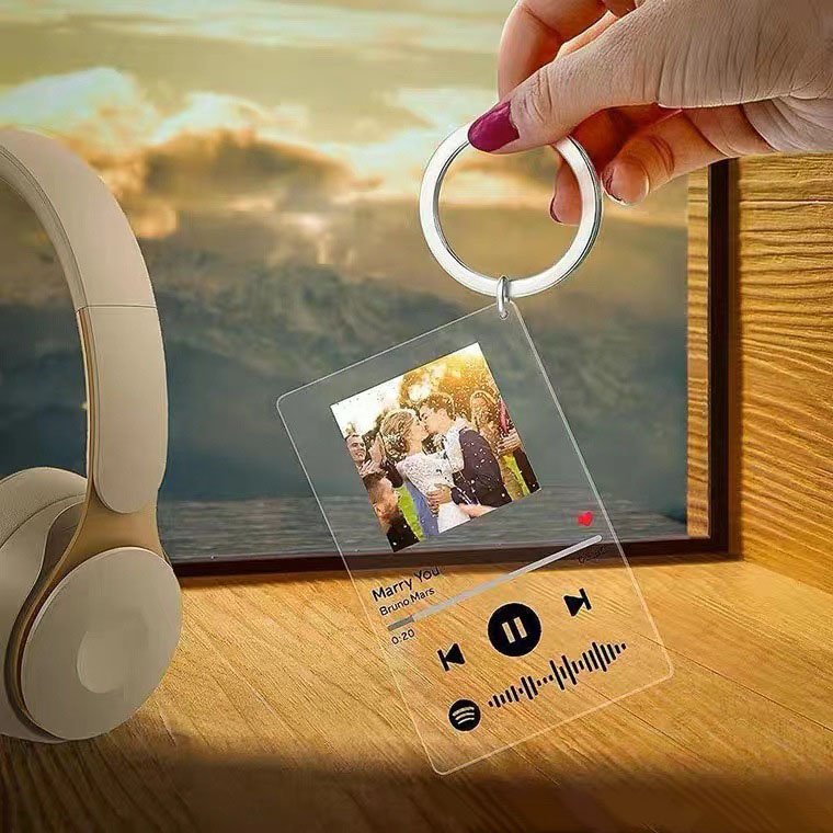 Factory Rectangular Acrylic Key Chain Picture Key Ring Custom Couple Lover Photo Song Lyric Music Spotify Code Acrylic Keychain