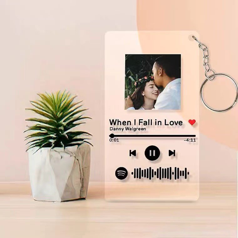 Factory Rectangular Acrylic Key Chain Picture Key Ring Custom Couple Lover Photo Song Lyric Music Spotify Code Acrylic Keychain