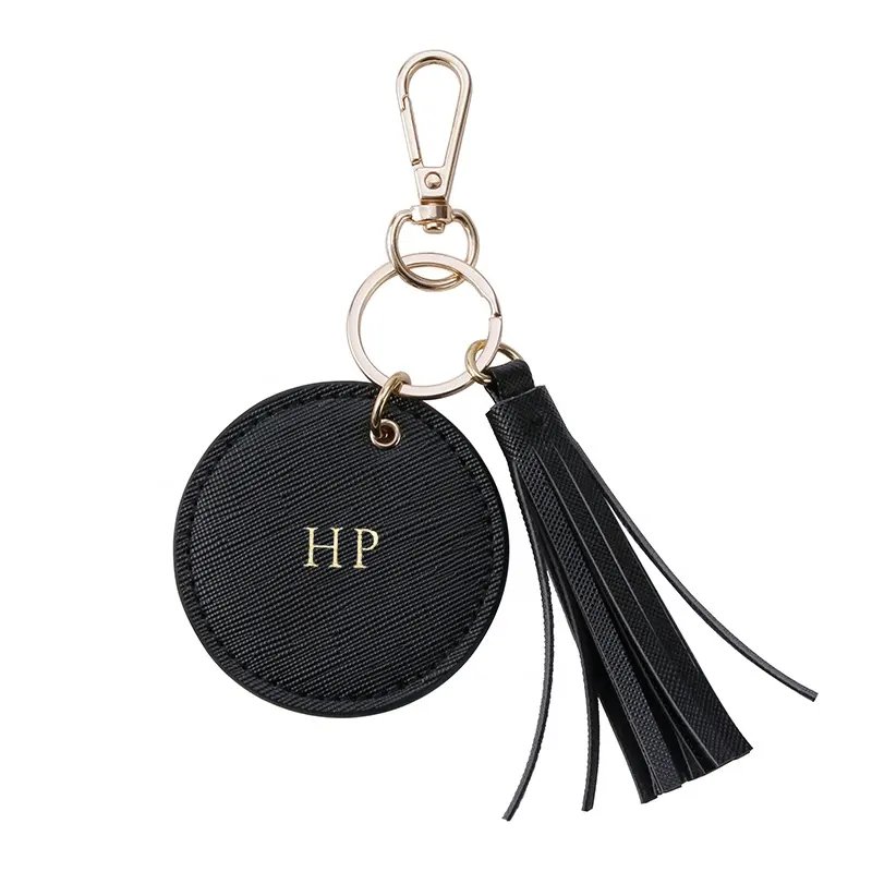 Leather Keychain Key Chains Opp Bag Leather with Tassel Keyring Zinc Alloy Custom Logo High Quality Saffiano Pu 2.5inch CN;GUA
