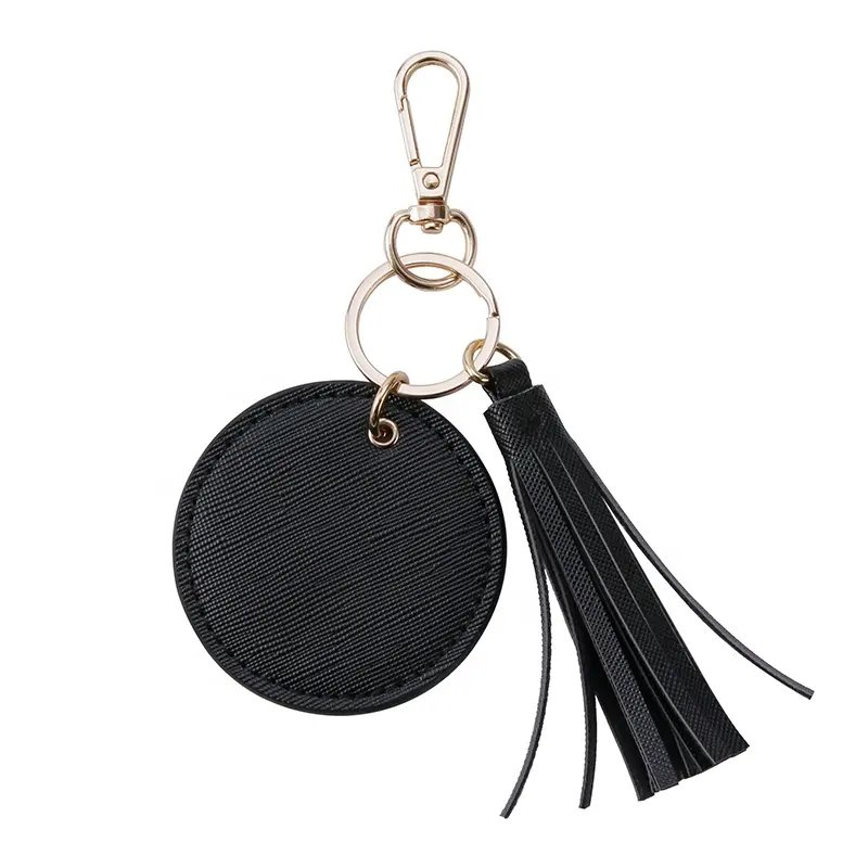 Leather Keychain Key Chains Opp Bag Leather with Tassel Keyring Zinc Alloy Custom Logo High Quality Saffiano Pu 2.5inch CN;GUA