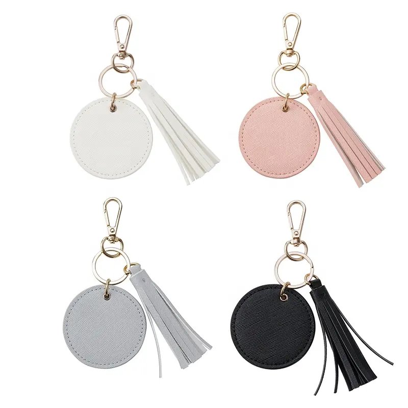 Leather Keychain Key Chains Opp Bag Leather with Tassel Keyring Zinc Alloy Custom Logo High Quality Saffiano Pu 2.5inch CN;GUA