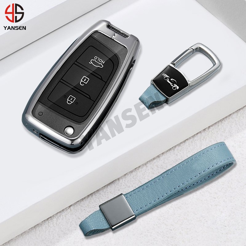 Leather Car Key Case Cover for Hyundai i30 i35 i40 Solaris 2 Elantra Tucson Auto Key Fob Shell Car Styling Keychain Accessory