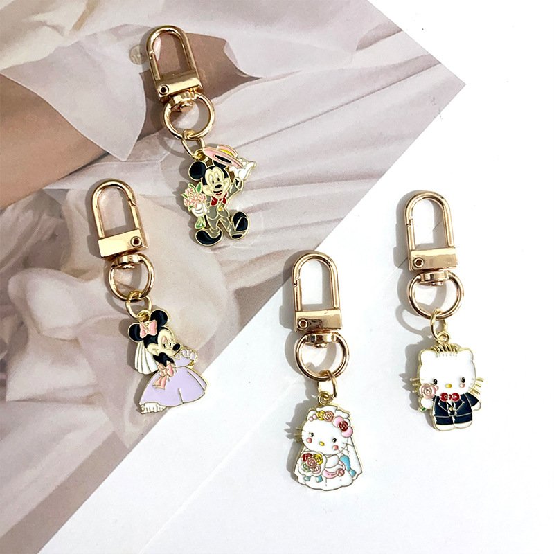 Car Key Accessories Lovely Cartoon bride Cat wedding gifts Bag Decoration Keychain Woman Gift Key Ring Custom Key Chain