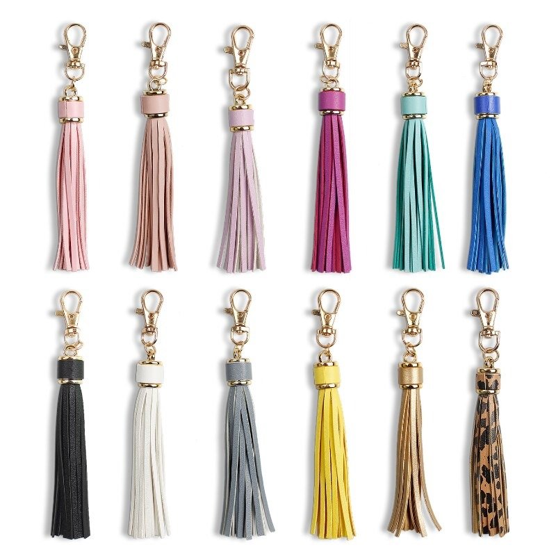 Colorful Fringed Key Chains for Women PU Leather Car Keychain Accessories Cute Ladies Bag Hanging Ornaments Gift