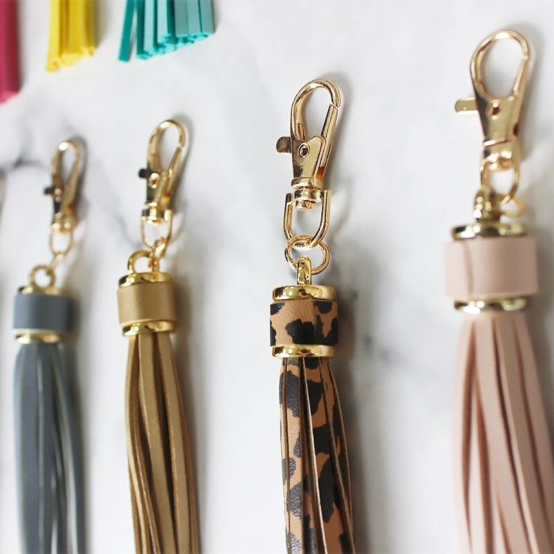 Colorful Fringed Key Chains for Women PU Leather Car Keychain Accessories Cute Ladies Bag Hanging Ornaments Gift