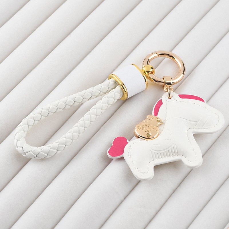 2014 Fashion wholesale pu pony pendant woven wrist strap cute car bag key chain gift