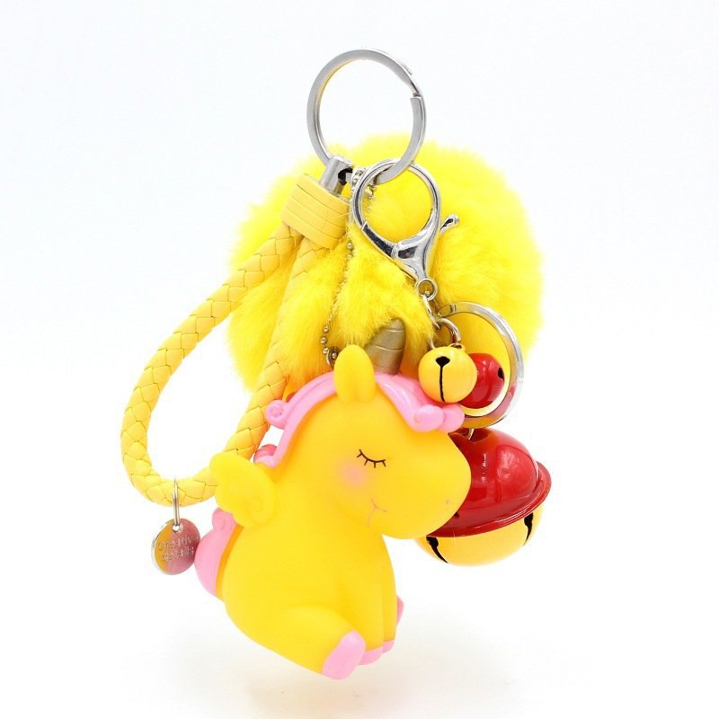 Xinxing 2021 Fashion Cute Colorful Pompom Bell Keychain Key Ring Package Car Female Small Accessories Cute Unicorn Keychain