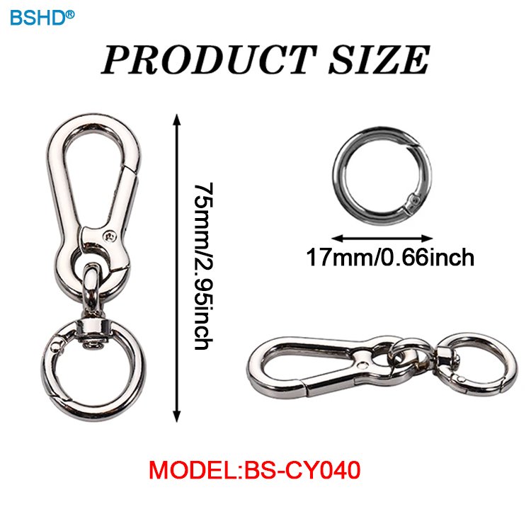 High Quality Rose Gold 75*17mm 3/4" 4 Colors Metal Key Chain Carabiner Car Men's Keychain Clip Hook Keyring Accessories