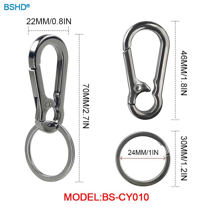 High Quality Rose Gold 75*17mm 3/4" 4 Colors Metal Key Chain Carabiner Car Men's Keychain Clip Hook Keyring Accessories