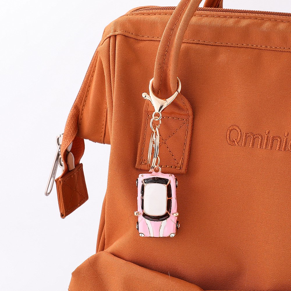 Cartoon mini car men's keychain rhinestone car model fashion pendant racing bag hanging accessories wholesale